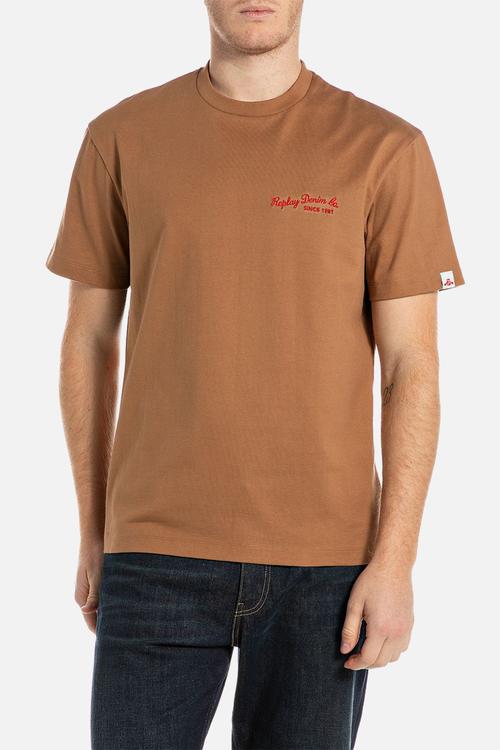 Jersey T-shirt with embroidery - brandy