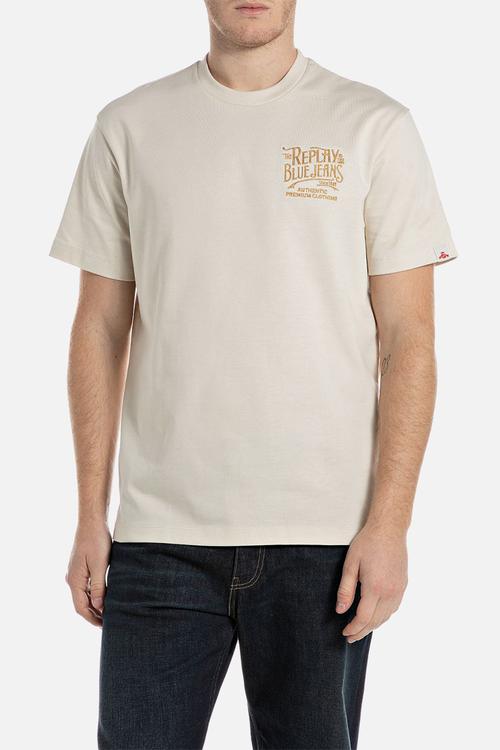 Jersey crew-neck T-shirt with embroidery - natural rope