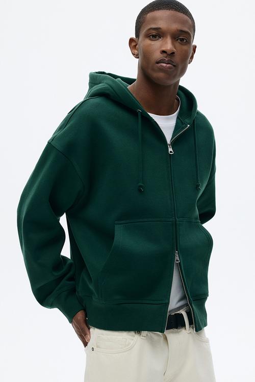 Oversized fit zip-through hoodie - dark green