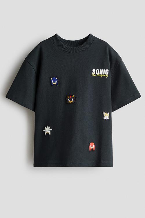 Oversized printed t-shirt - dark grey/sonic the hedgehog