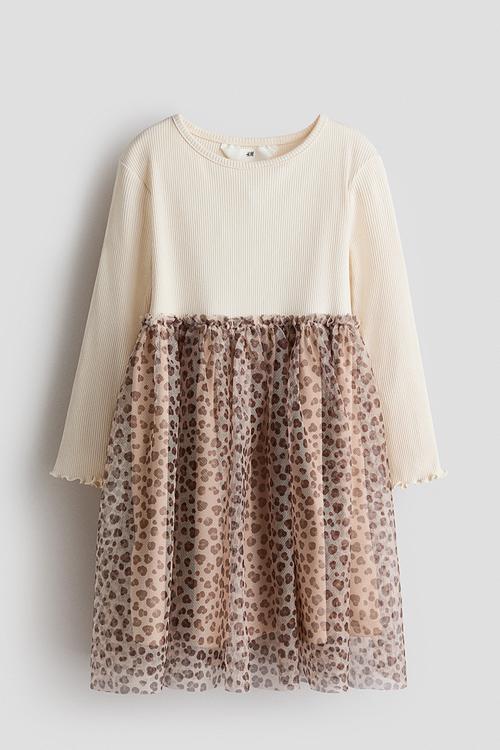 Tulle dress - light beige/leopard print