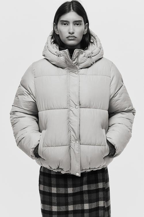Hooded puffer jacket - light greige