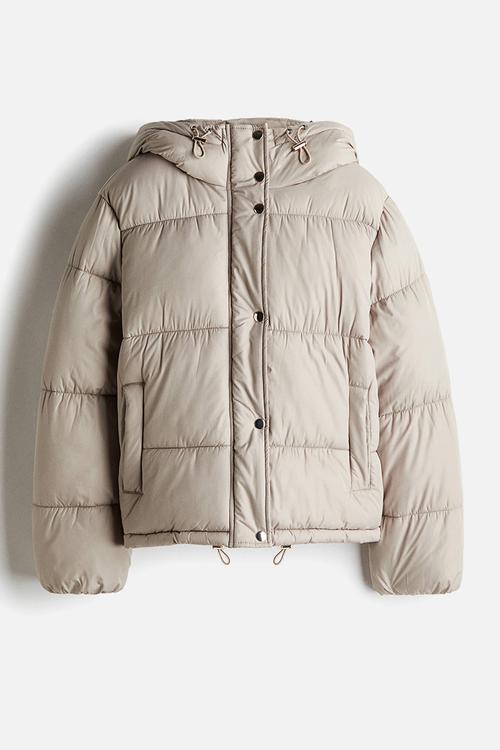 Hooded puffer jacket - light greige