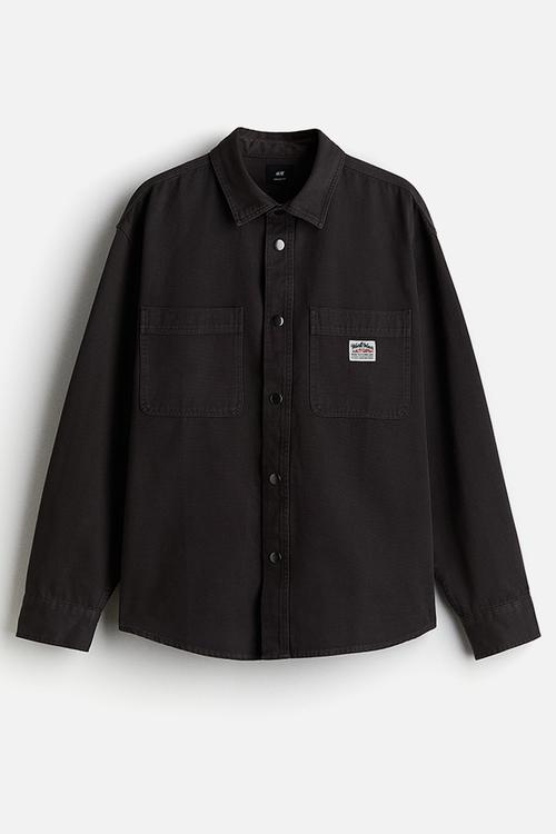 Oversized fit canvas overshirt - dark grey