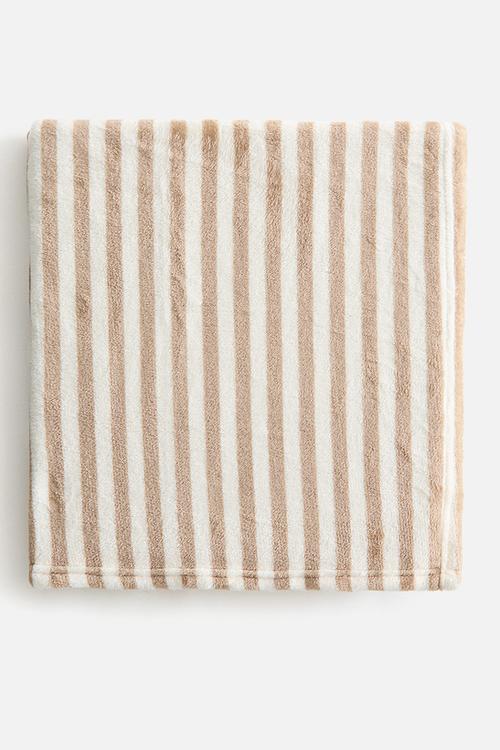 Striped fleece blanket - beige/striped