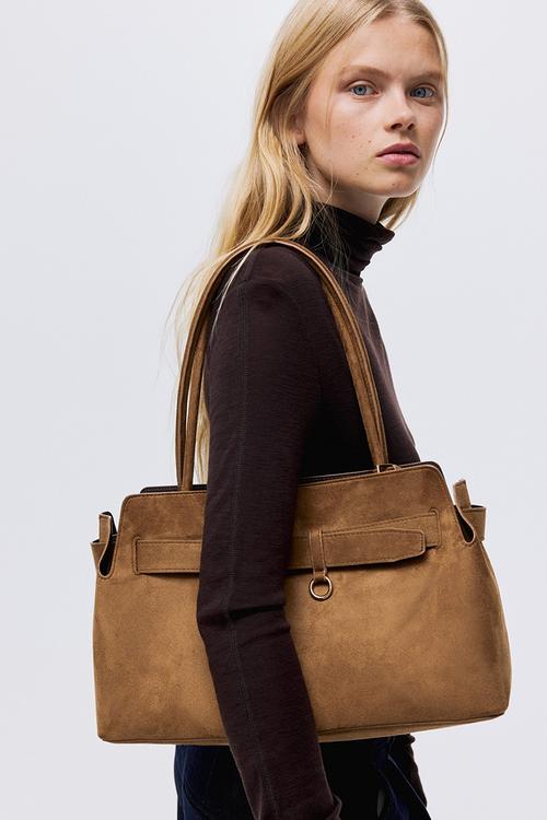 Strap-detail tote bag - brown