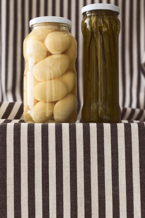 Linen-blend tablecloth - dark brown/striped