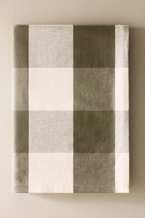 Linen-blend tablecloth - khaki green/gingham check