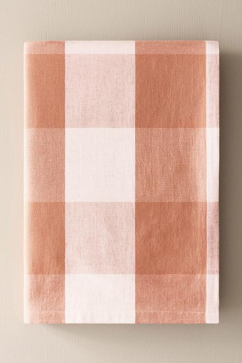 Linen-blend tablecloth - orange/gingham check