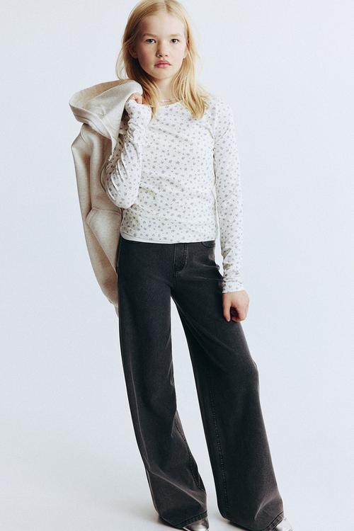 Denim-look wide trousers - dark denim grey