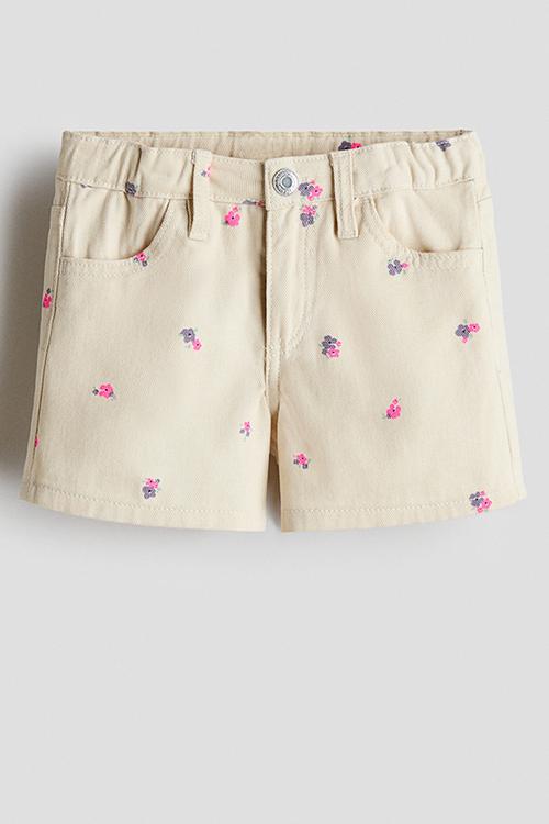 Printed cotton twill shorts - beige/floral