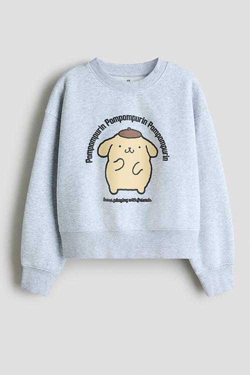 Print-motif sweatshirt - light grey marl/pompompurin