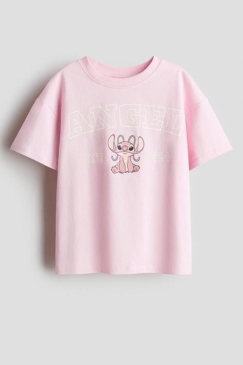 Print-motif cotton T-shirt - pink/lilo & stitch