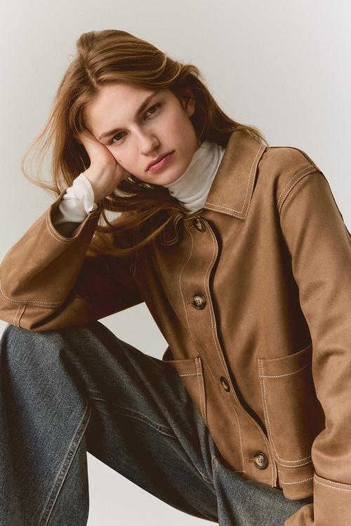 Jersey jacket - dark beige