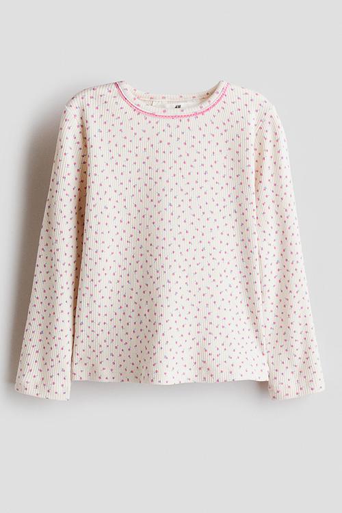 Ribbed cotton top - cream/floral