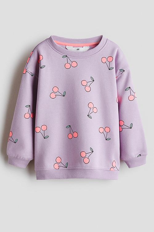 Printed brushed-inside sweatshirt - purple/cherries