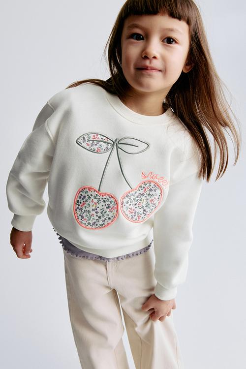 Motif-detail sweatshirt - white/cherries