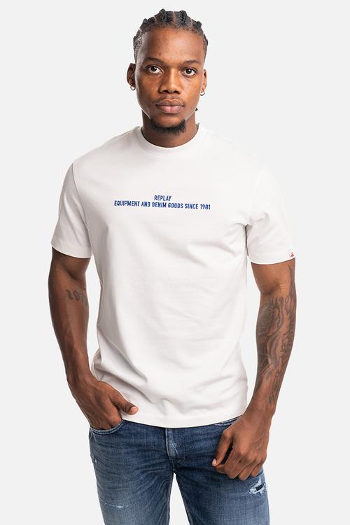 JERSEY T-SHIRT WITH LETTERING EMBROIDERY - NATURAL WHITE