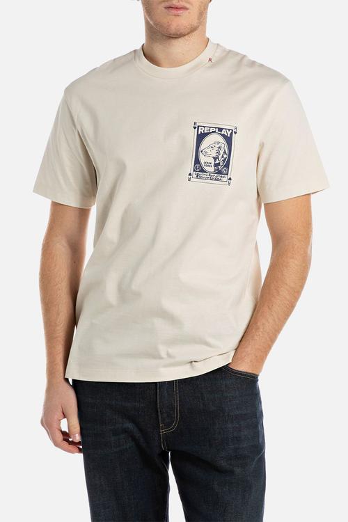 CREW-NECK T-SHIRT WITH VINTAGE PRINT - CREAM
