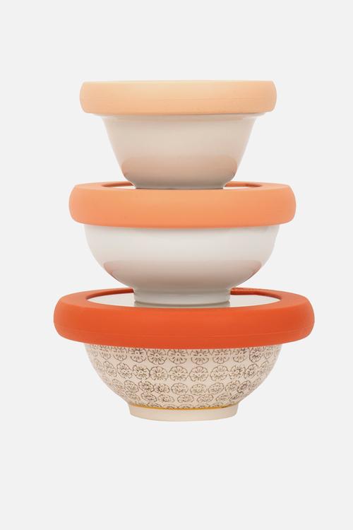 Food Huggers Adjustable Silicone and Glass Lids Set of 3 - Terra Cotta