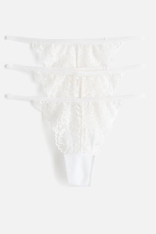 3-Pack lace tanga thong briefs - white