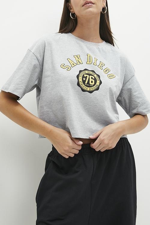 Graphic boxy top tee - grey melange
