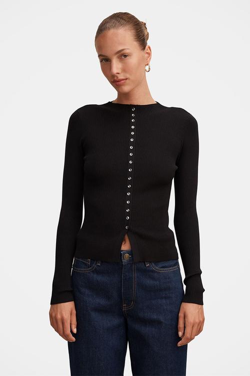 Francis button detail top in black