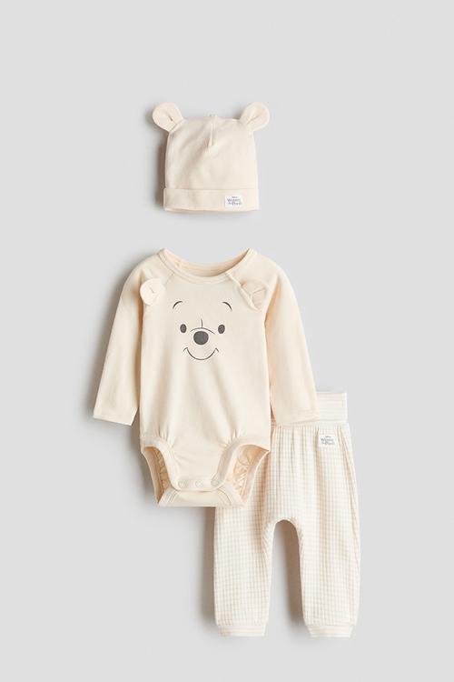 3 piece printed jersey set - light beige/winnie the pooh