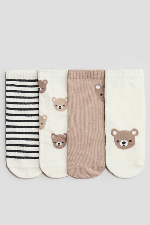 4 pack socks - cream/teddy bears