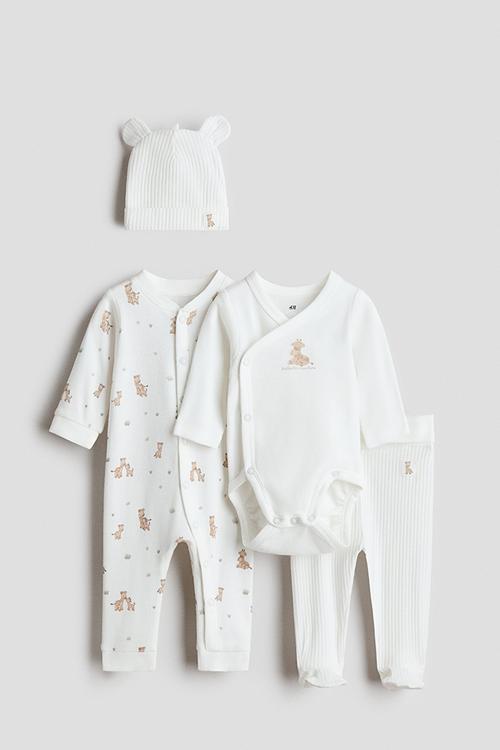 4 piece cotton jersey gift set - white/giraffes