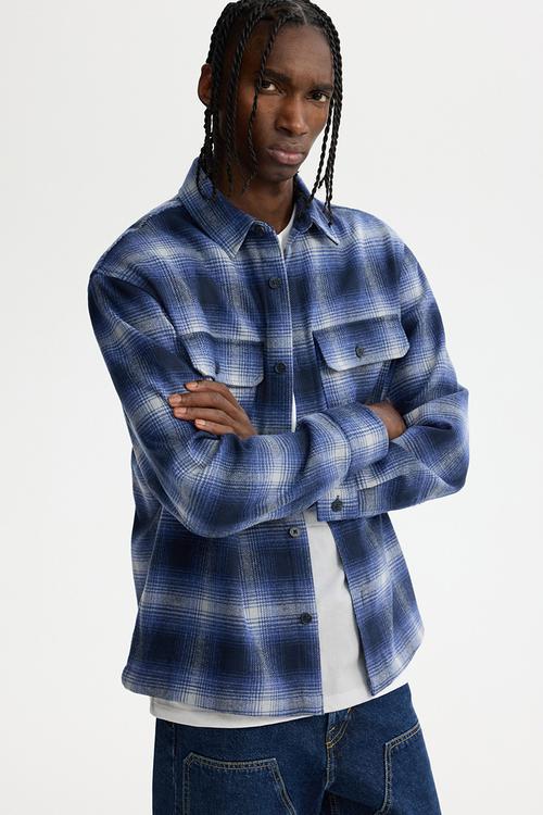 Regular fit flannel overshirt - dark blue/checked