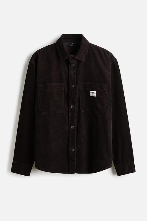 Oversized cotton corduroy shirt - dark brown