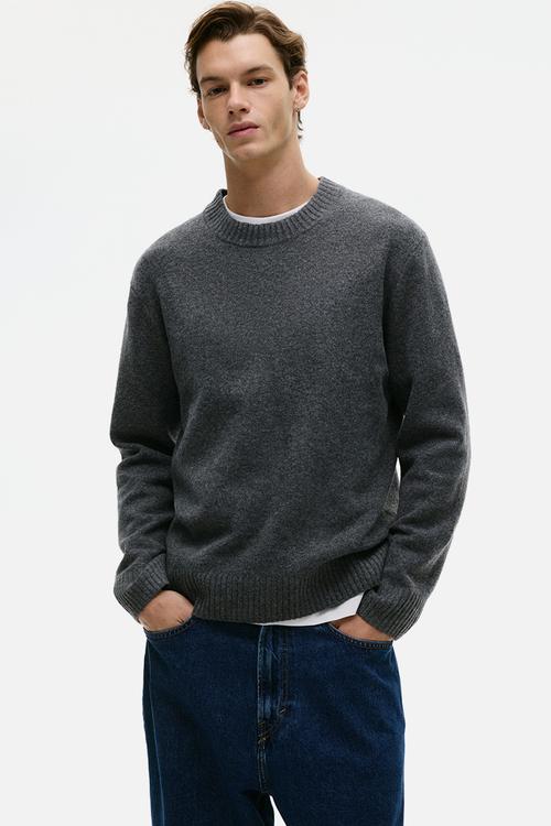 Regular fit brushed jumper - dark grey marl