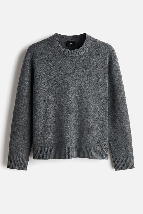 Regular fit brushed jumper - dark grey marl