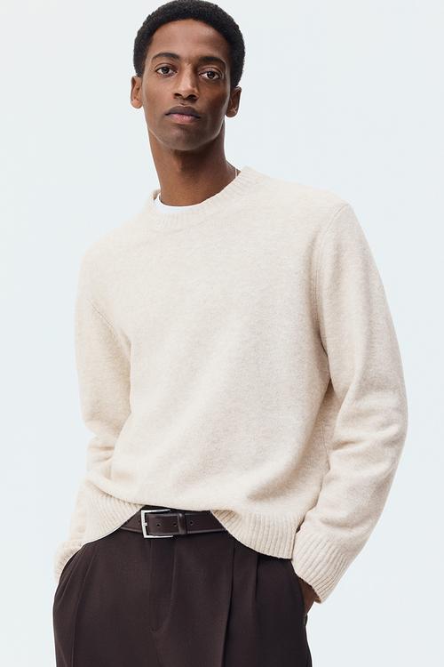 Regular fit brushed jumper - light beige
