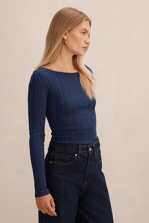 Minka rib boat neck top in midnight blue