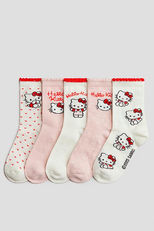 5 pack motif-detail socks - white/hello kitty