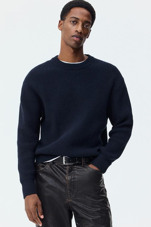 Relaxed fit knitted jumper - navy blue