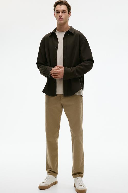 Slim fit cotton chinos - dark beige