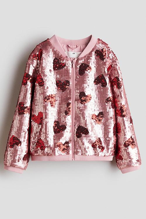 Sequined bomber jacket - pink/hearts