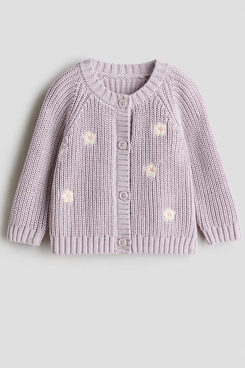 Embroidered-motif cardigan - light purple/flowers