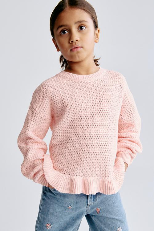 Hole-knit cotton jumper - light pink
