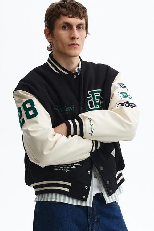 Motif-detail baseball jacket - black/fielders clubhouse