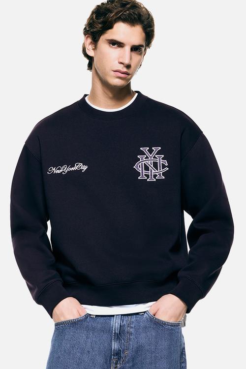 Loose fit printed sweatshirt - navy blue/nyc