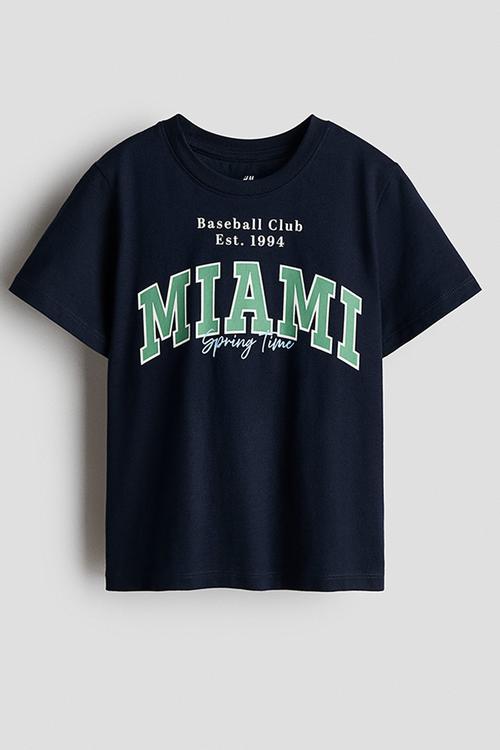 Printed cotton t-shirt - navy blue/miami