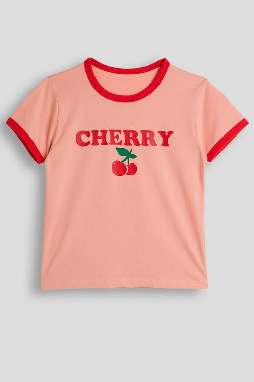 Cherry slogan tee - pink/red