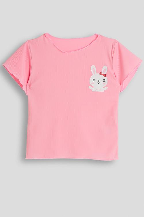 Narrow rib tee - pink/bunny