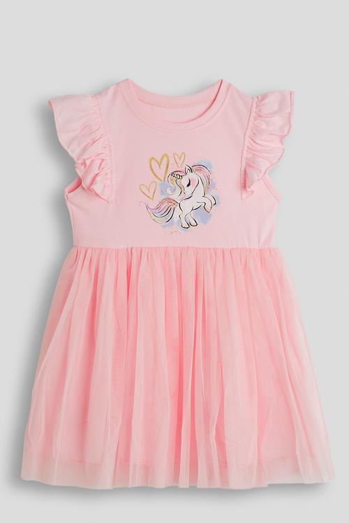 Unicorn graphic tee dress with tulle skirt - pink