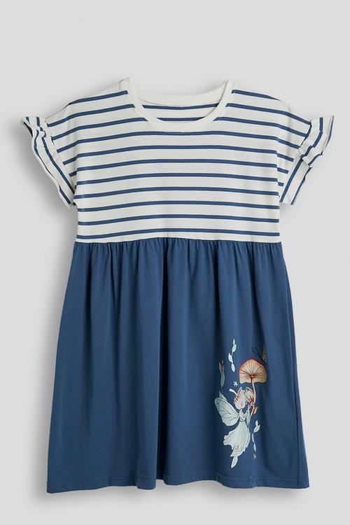 Striped skater dress with fairy graphic - blue