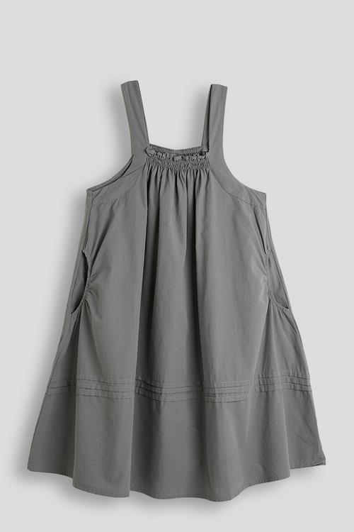 Gathered square neckline dress - dark grey